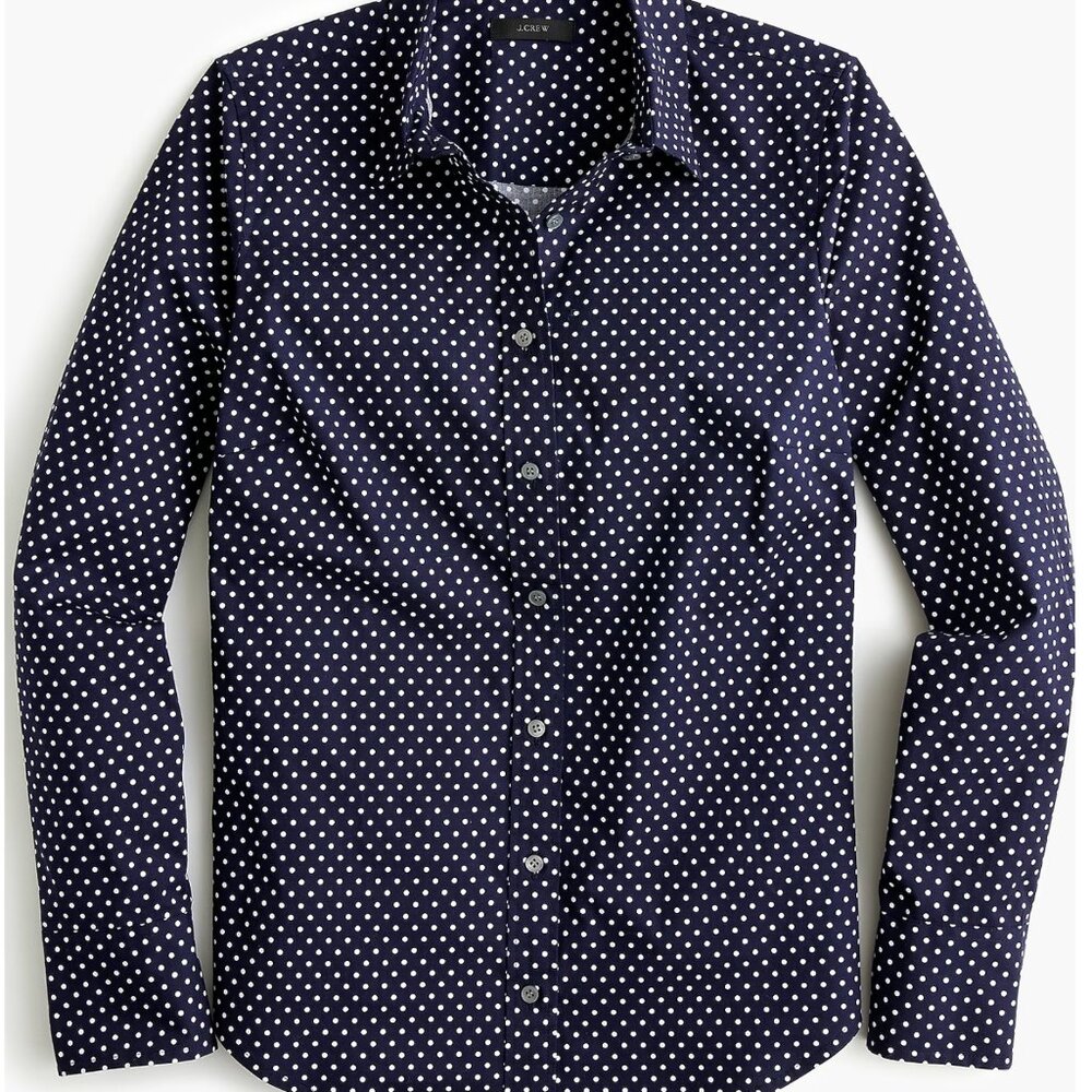 J Crew Slim Stretch Perfect Shirt - Fitted - Cotton - Navy - Polkadot - US 8